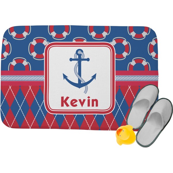 Custom Buoy & Argyle Print Memory Foam Bath Mat - 24"x17" (Personalized)