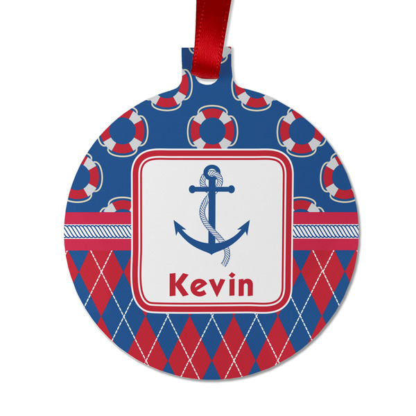 Custom Buoy & Argyle Print Metal Ball Ornament - Double Sided w/ Name or Text