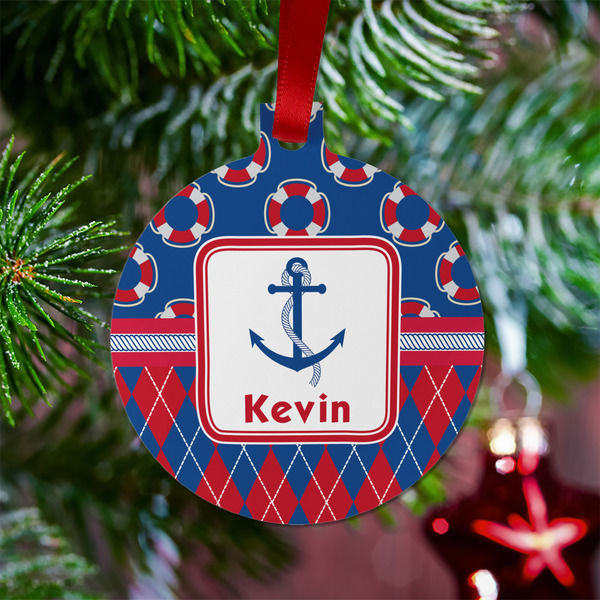 Buoy & Argyle Print Metal Ball Ornament - Lifestyle