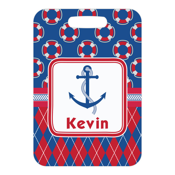 Buoy & Argyle Print Metal Luggage Tag - Front Without Strap