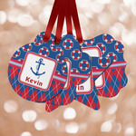 Buoy & Argyle Print Metal Ornaments - Double Sided w/ Name or Text