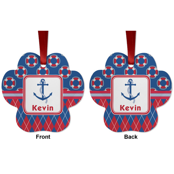 Buoy & Argyle Print Metal Paw Ornament - Front and Back