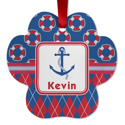 Buoy & Argyle Print Metal Paw Ornament - Double Sided w/ Name or Text