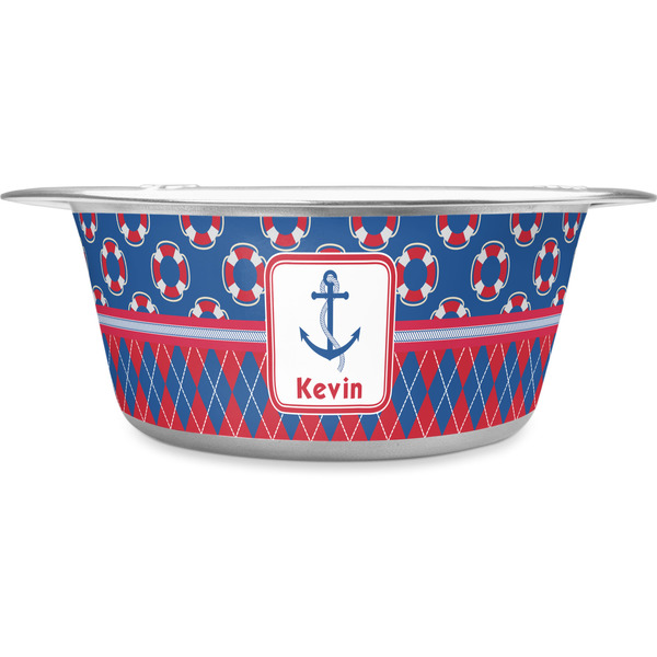Custom Buoy & Argyle Print Stainless Steel Dog Bowl - Small (Personalized)