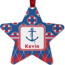 Buoy & Argyle Print Metal Star Ornament - Double Sided w/ Name or Text