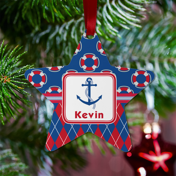 Buoy & Argyle Print Metal Star Ornament - Lifestyle