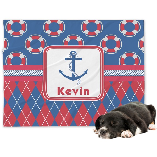 Custom Buoy & Argyle Print Dog Blanket - Large (Personalized)