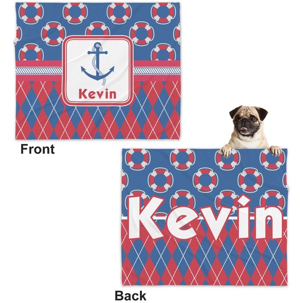 Buoy & Argyle Print Microfleece Dog Blanket - Large- Front & Back