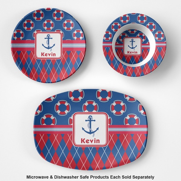 Buoy & Argyle Print Microwave & Dishwasher Safe CP Plastic Dishware - Group