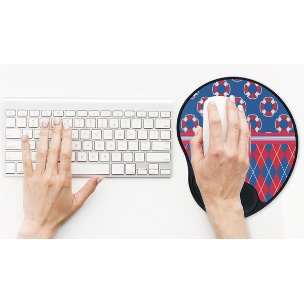 Buoy & Argyle Print Mouse Pad with Wrist Rest - LIFESYTLE 2 (in use)