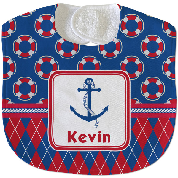 Custom Buoy & Argyle Print Velour Baby Bib w/ Name or Text
