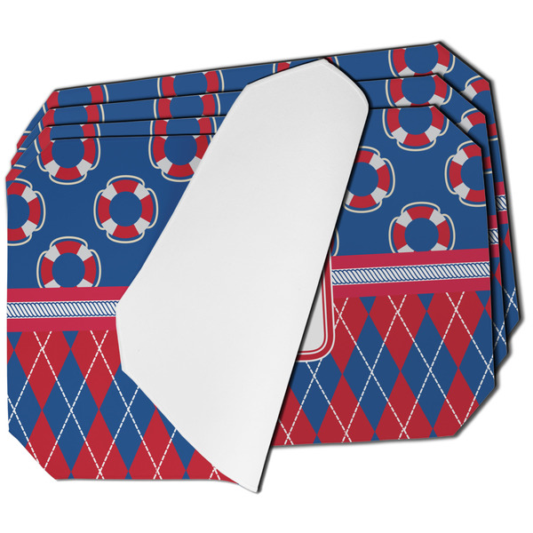 Custom Buoy & Argyle Print Dining Table Mat - Octagon - Set of 4 (Single-Sided) w/ Name or Text
