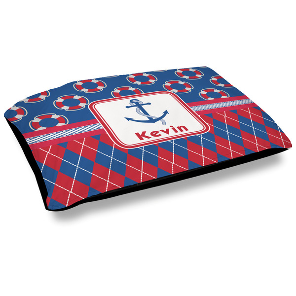 Custom Buoy & Argyle Print Dog Bed w/ Name or Text
