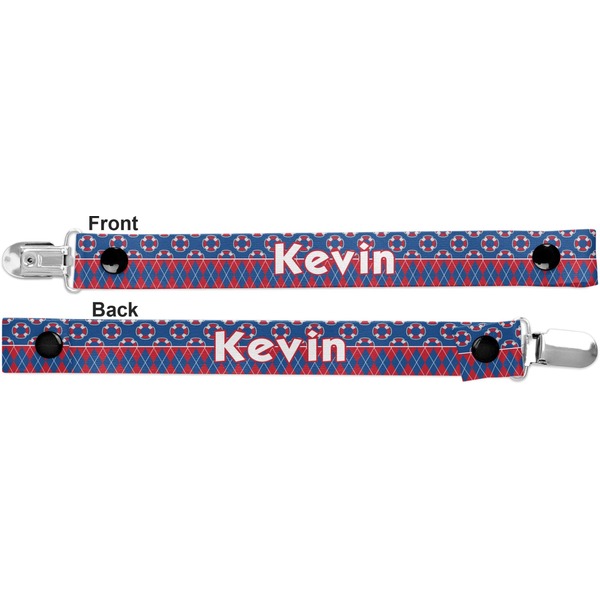 Buoy & Argyle Print Pacifier Clip - Front and Back