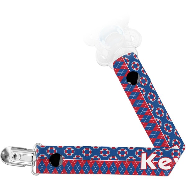 Custom Buoy & Argyle Print Pacifier Clip (Personalized)
