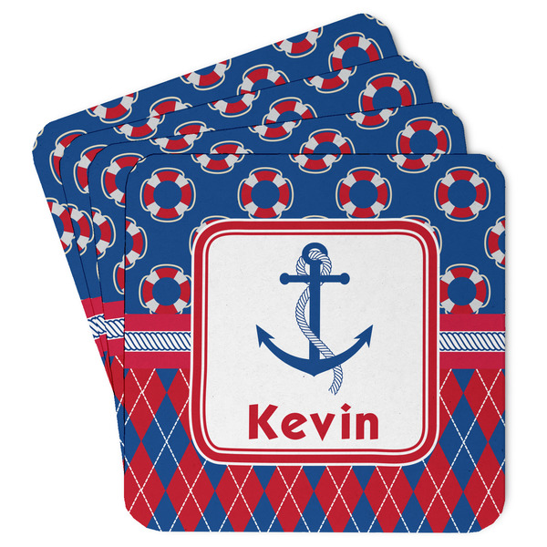 Custom Buoy & Argyle Print Paper Coasters w/ Name or Text