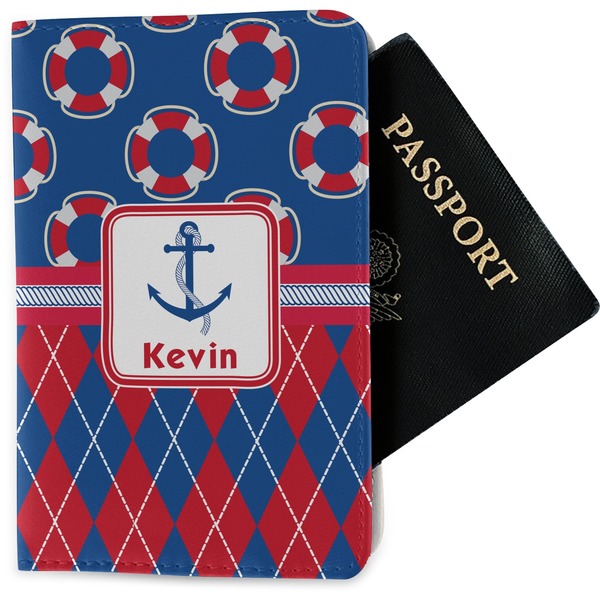 Custom Buoy & Argyle Print Passport Holder - Fabric (Personalized)