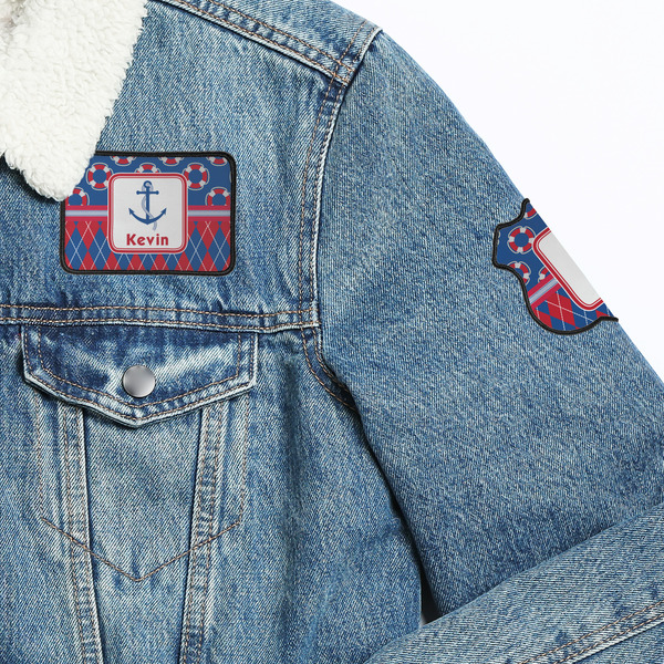 Buoy & Argyle Print Patches Lifestyle Jean Jacket Detail