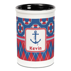Buoy & Argyle Print Ceramic Pencil Holders - Black