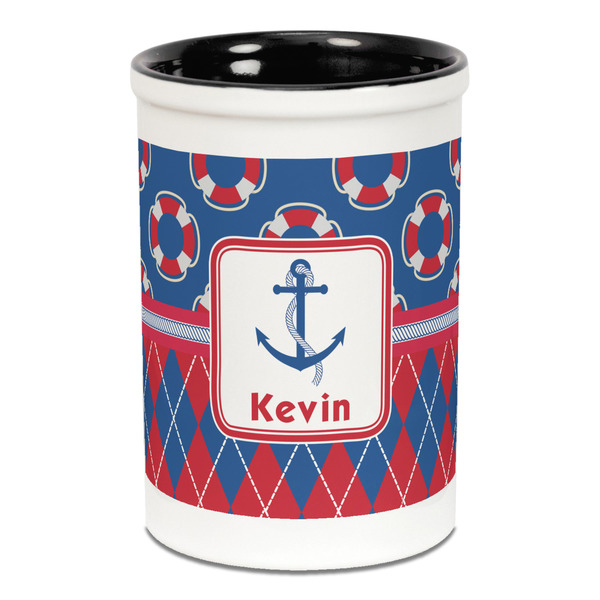 Buoy & Argyle Print Pencil Holder - Black