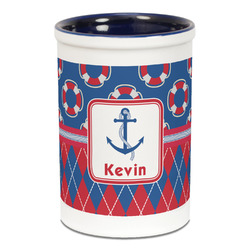 Buoy & Argyle Print Ceramic Pencil Holders - Blue
