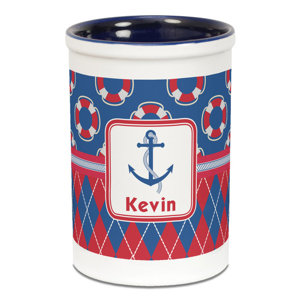 Buoy & Argyle Print Pencil Holder - Blue