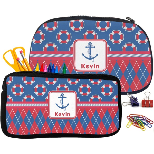 Buoy & Argyle Print Pencil / School Supplies Bags Small and Medium