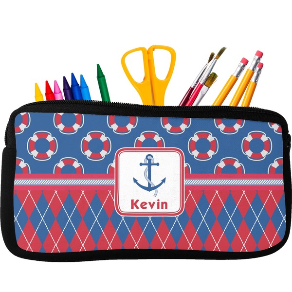 Custom Buoy & Argyle Print Neoprene Pencil Case (Personalized)
