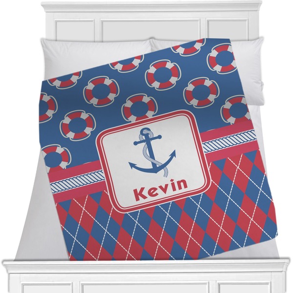 Custom Buoy & Argyle Print Minky Blanket - Toddler / Throw - 60"x50" - Single Sided (Personalized)