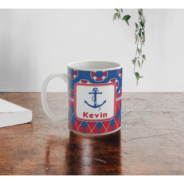 Buoy & Argyle Print Personalized Coffee Mug - Lifestyle