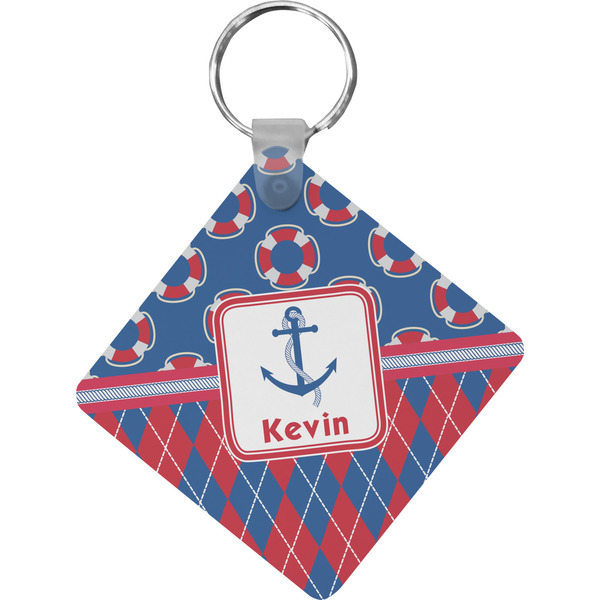 Custom Buoy & Argyle Print Diamond Plastic Keychain w/ Name or Text