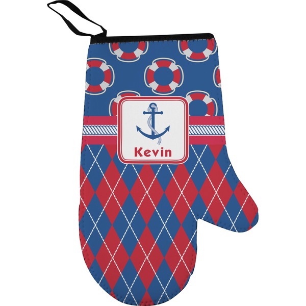 Custom Buoy & Argyle Print Right Oven Mitt (Personalized)