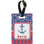 Buoy & Argyle Print Plastic Luggage Tag - Rectangular w/ Name or Text