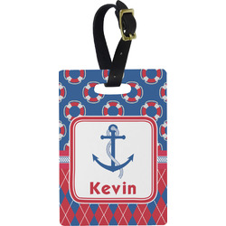 Buoy & Argyle Print Plastic Luggage Tag - Rectangular w/ Name or Text