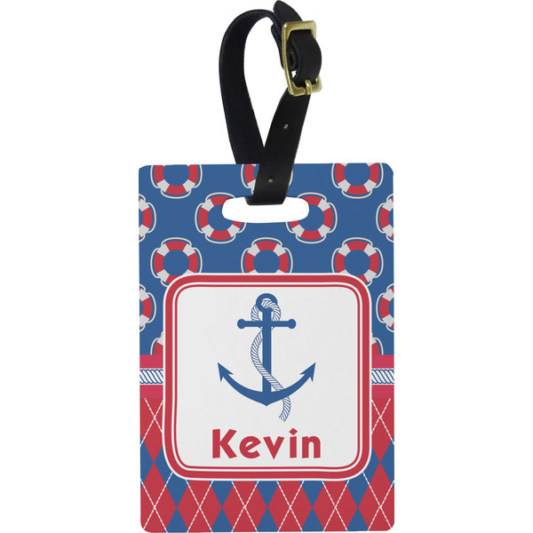 Custom Buoy & Argyle Print Plastic Luggage Tag - Rectangular w/ Name or Text