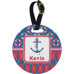 Buoy & Argyle Print Plastic Luggage Tag - Round (Personalized)