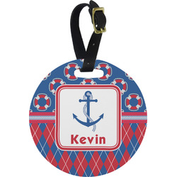 Buoy & Argyle Print Plastic Luggage Tag - Round (Personalized)