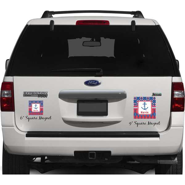 Buoy & Argyle Print Personalized Square Car Magnets on Ford Explorer