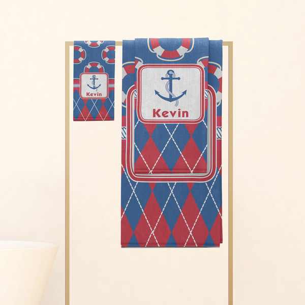 Buoy & Argyle Print Personalized Towel Set