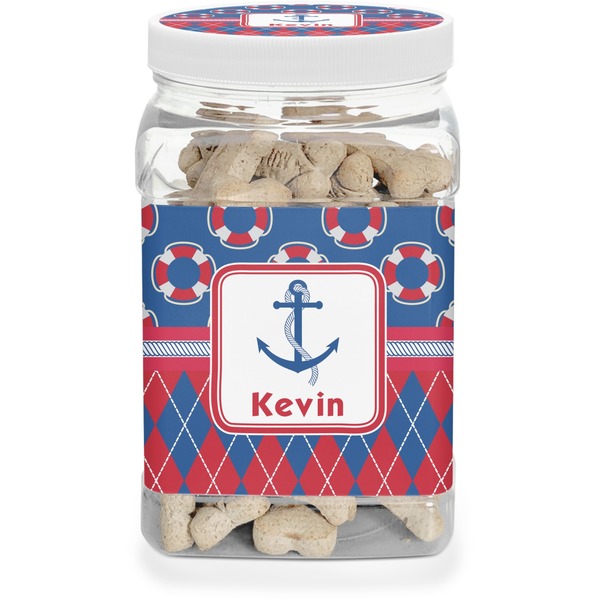 Custom Buoy & Argyle Print Dog Treat Jar (Personalized)