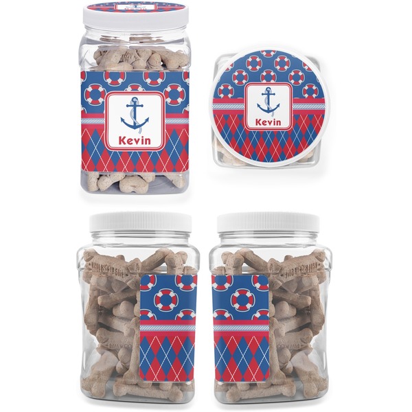 Buoy & Argyle Print Pet Treat Jar - Multiple Angles