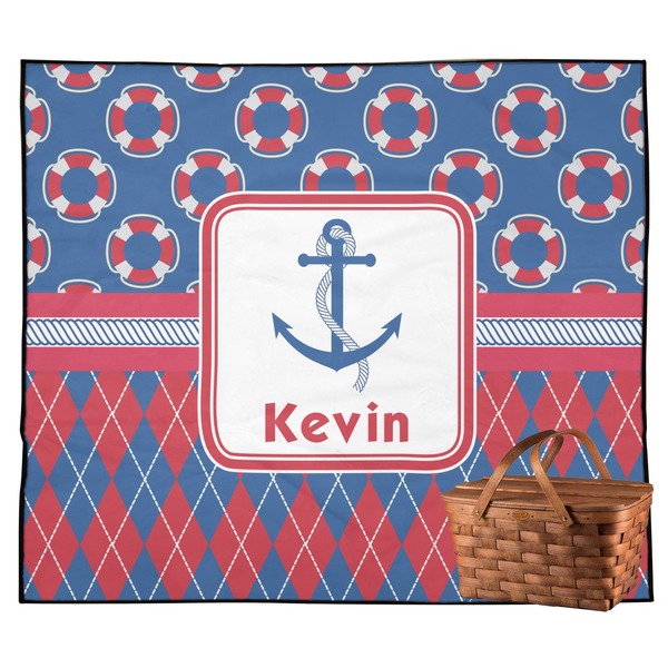 Custom Buoy & Argyle Print Outdoor Picnic Blanket (Personalized)