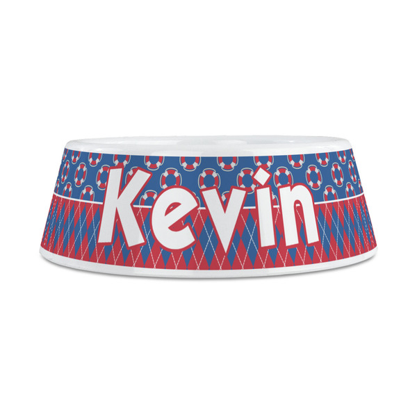 Buoy & Argyle Print Plastic Dog Bowls - Medium - FRONT