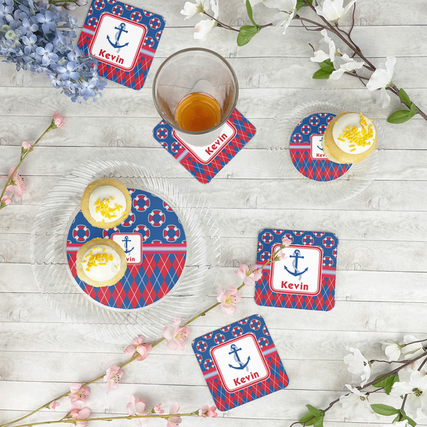 Buoy & Argyle Print Plastic Party Appetizer & Dessert Plates - In Context