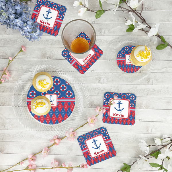 Buoy & Argyle Print Plastic Party Dinner Plates - In Context