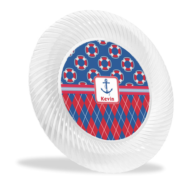 Custom Buoy & Argyle Print Plastic Party Dinner Plates - 10" (Personalized)