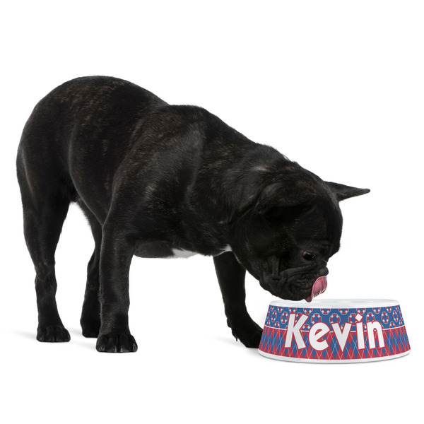Buoy & Argyle Print Plastic Pet Bowls - Medium - LIFESTYLE