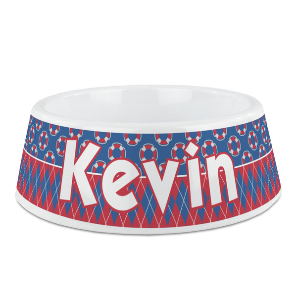 Custom Buoy & Argyle Print Plastic Dog Bowl - Medium (Personalized)