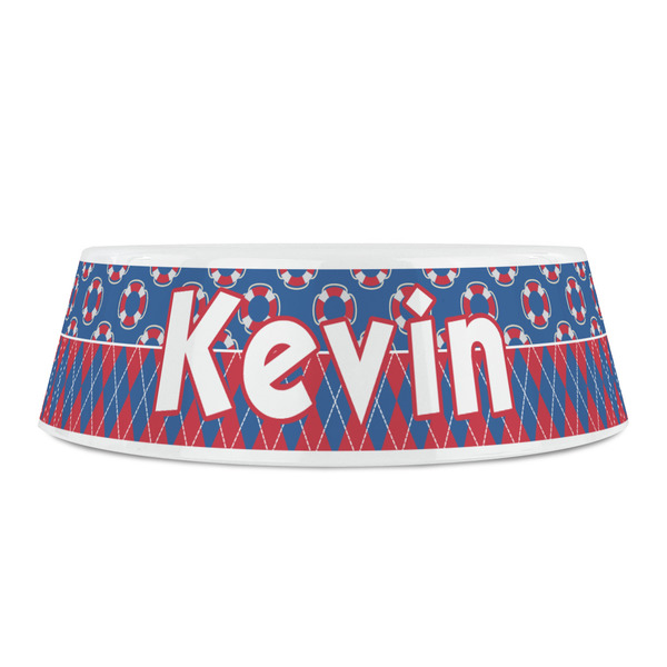 Buoy & Argyle Print Plastic Pet Bowls - Small - FRONT