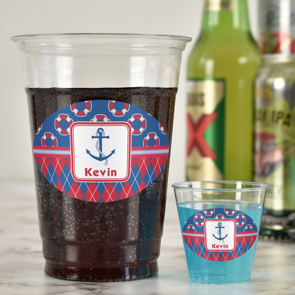 Buoy & Argyle Print Plastic Shot Glasses - In Context